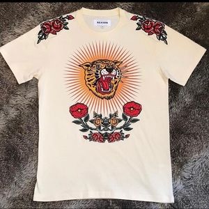 Reason brand tiger and rose embroidery tshirt